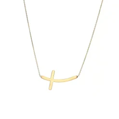 14K Yellow Gold Curved Cross Necklace