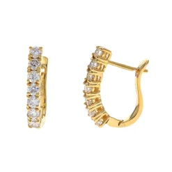 14K Yellow Gold Curved Diamond Hoop Earrings
