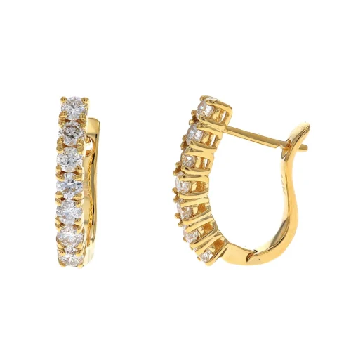 14K Yellow Gold Curved Diamond Hoop Earrings