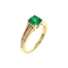 14K Yellow Gold Cushion Emerald and Diamond Ring