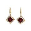 14K Yellow Gold Cushion Garnet and Diamond Earrings