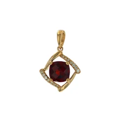 14K Yellow Gold Cushion Garnet and Diamond Pendant
