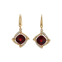 14K Yellow Gold Cushion Garnet and Diamond Earrings