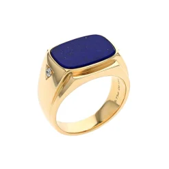 14K Yellow Gold Cushion Lapis and Diamond Ring