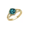 14K Yellow Gold Cushion London Blue Topaz and Diamond Ring