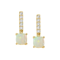 14K Yellow Gold Cushion Opal and Diamond Earrings