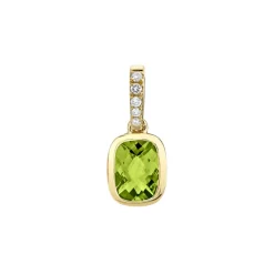 14K Yellow Gold Cushion Peridot and Diamond Pendant