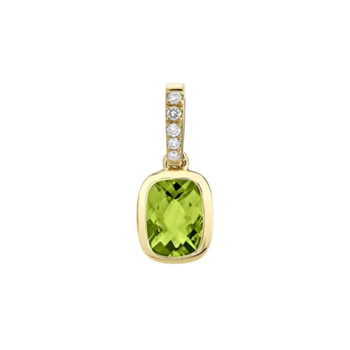14K Yellow Gold Cushion Peridot and Diamond Pendant