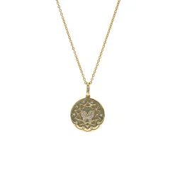 14K Yellow Gold Diamond Butterfly Medallion Pendant with Chain