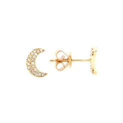 14K Yellow Gold Diamond Crescent Moon Earrings