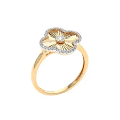 14K Yellow Gold Diamond Flower Ring