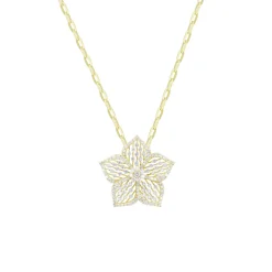 14K Yellow Gold Diamond Flower Paperclip Necklace
