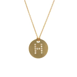 18K Yellow Gold Diamond “H” Disc Pendant with Chain
