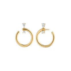 18K Yellow Gold Diamond Open Hoop Earrings