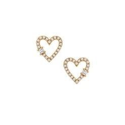 14K Yellow Gold Diamond Open Heart Stud Earrings