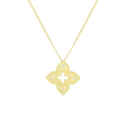 18K Yellow Gold Diamond Petite Venetian Princess Pendant with Chain
