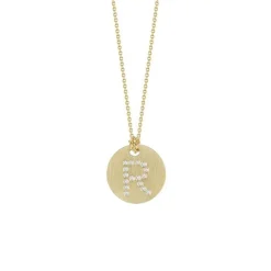 18K Yellow Gold Diamond “R” Disc Pendant with Chain
