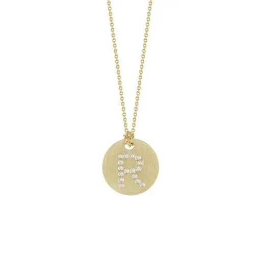 18K Yellow Gold Diamond “R” Disc Pendant with Chain