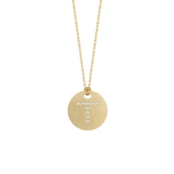 18K Yellow Gold Diamond “T” Disc Pendant with Chain