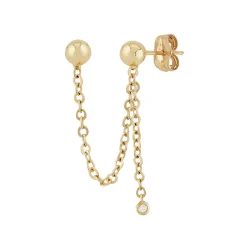 14K Yellow Gold Double Bead and Diamond Drop Single Earring