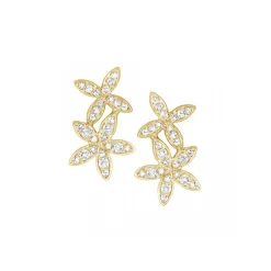 14K Yellow Gold Double Star Diamond Earrings
