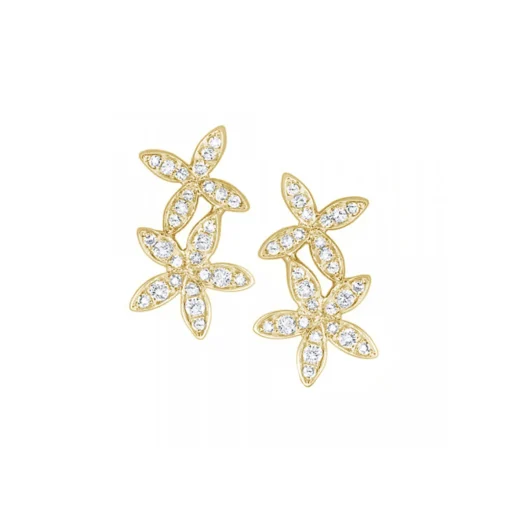 14K Yellow Gold Double Star Diamond Earrings