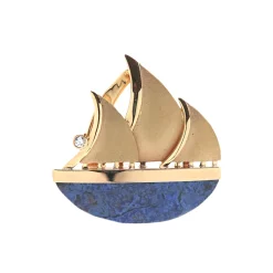 14K Yellow Gold Dumortierite and Diamond Boat Pendant