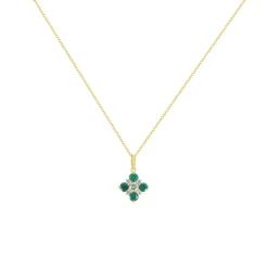 14K Yellow Gold Emerald and Diamond Pendant with Chain