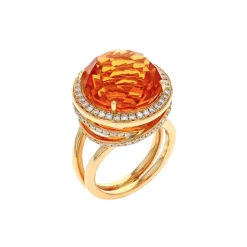 14K Yellow Gold Fireball Citrine and Diamond Ring