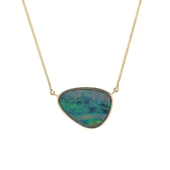 14K Yellow Gold Freeform Australian Opal Doublet Necklace