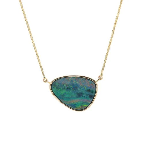 14K Yellow Gold Freeform Australian Opal Doublet Necklace
