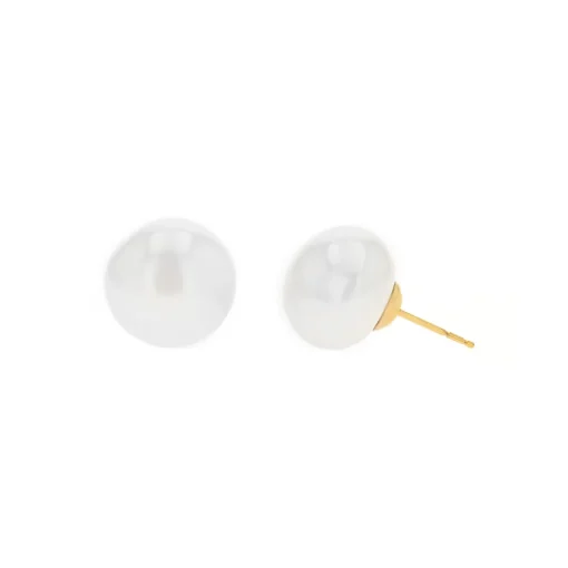 14K Yellow Gold Freshwater Button Pearl Earrings