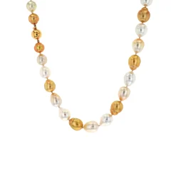 18K Yellow Gold Golden and White South Sea Pearl Necklace