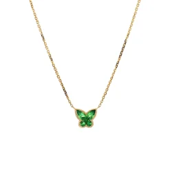 14K Yellow Gold Green Garnet Butterfly Necklace