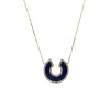 14K Yellow Gold Horseshoe Lapis and Diamond Necklace