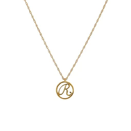 14K Yellow Gold Initial “R” Pendant with Chain
