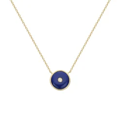 14K Yellow Gold Lapis and Diamond Circle Necklace