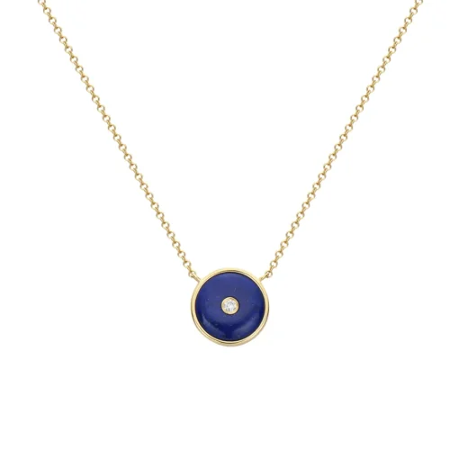 14K Yellow Gold Lapis and Diamond Circle Necklace