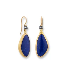 24K Yellow Gold Lapis Dangle Earrings