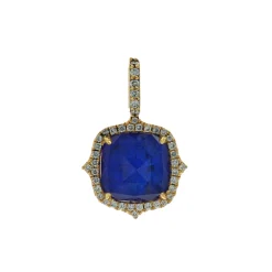 18K Yellow Gold Lapis, Quartz Doublet, and Diamond Pendant