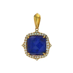 18K Yellow Gold Lapis, Quartz Doublet, and Diamond Pendant