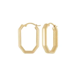 14K Yellow Gold Long Octagon Hoop Earrings