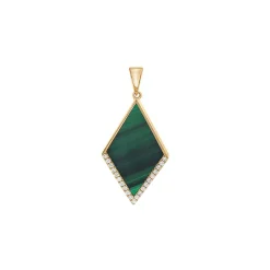 14K Yellow Gold Malachite and Diamond Pendant