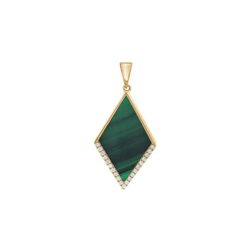 14K Yellow Gold Malachite and Diamond Pendant