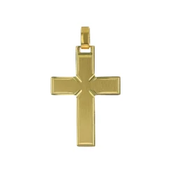 14K Yellow Gold Matte and Polished Edge Cross Pendant