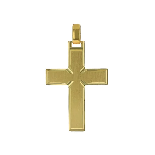 14K Yellow Gold Matte and Polished Edge Cross Pendant