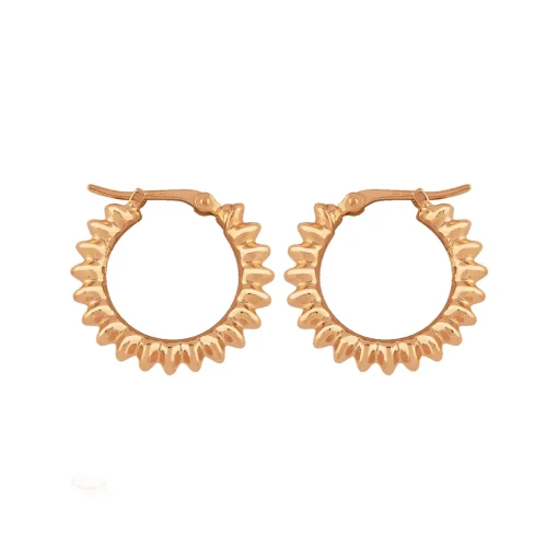 14K Yellow Gold Medium Ribbed Hoop Earrings