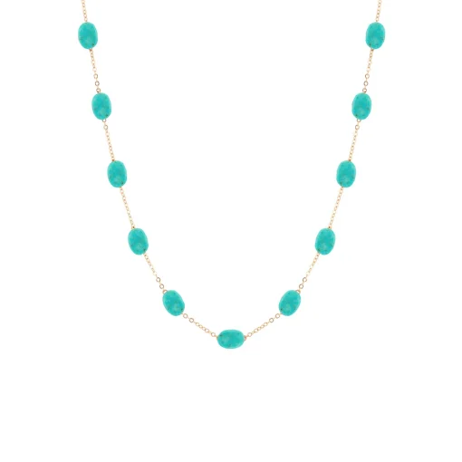 14K Yellow Gold Multi Turquoise Choker Necklace