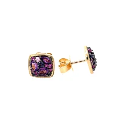 14K Yellow Gold Multi-Stone Square Stud Earrings