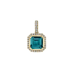 14K Yellow Gold Octagonal London Blue Topaz and Diamond Pendant